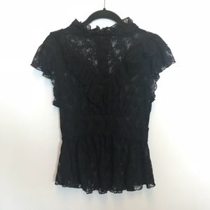 FREE PEOPLE Black Lace Ruffle Top